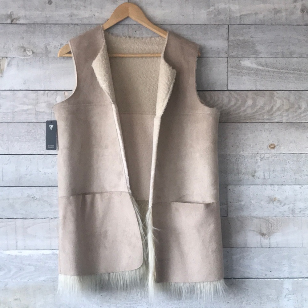 Guess Sherpa reversible Faux Mongolian fur vest